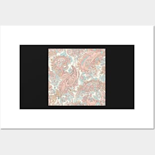 Pretty Blue and Pink Pastel Paisley Pattern Posters and Art